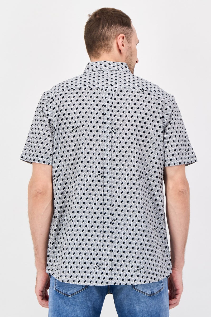 Karl Lagerfeld Men Regular Fit Allover Print Short Sleeve, Grey - Image 3